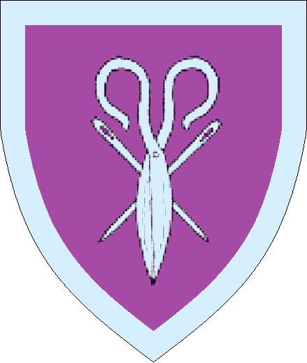  arms: Purpure, two needles in saltire surmounted by a pair of scissors closed and inverted within a bordure Argent.